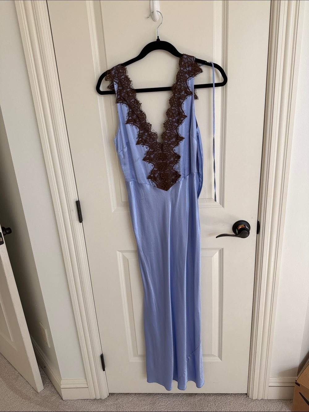 Anthropologie Lavender Maxi Slip Dress with Brown Lace